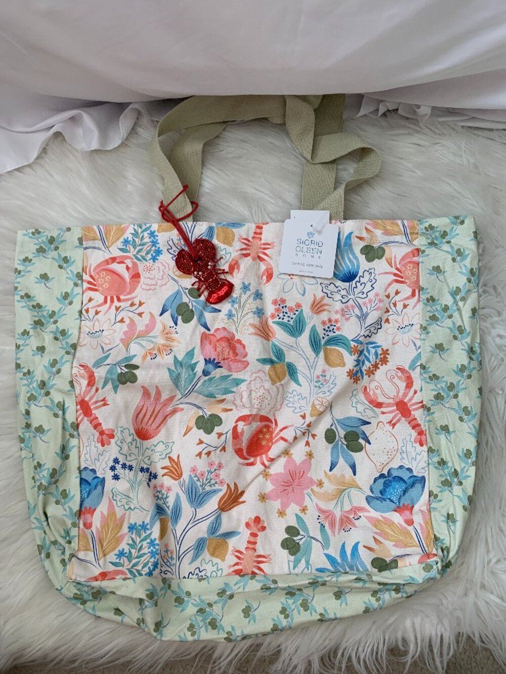 SIGRID OLSEN HOME Crab Lobster Floral Canvas Tote Bag